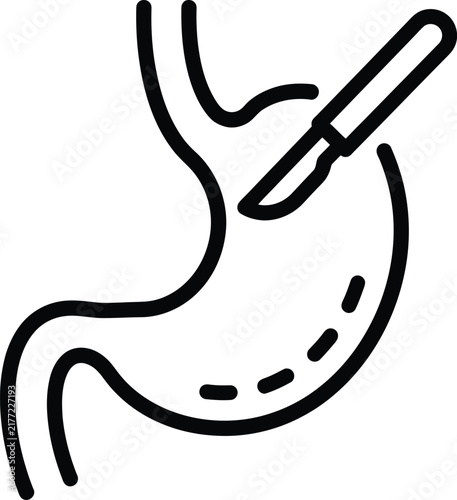 Stomach surgery medical icon showing bariatric procedure with a scalpel bariatric operation procedure