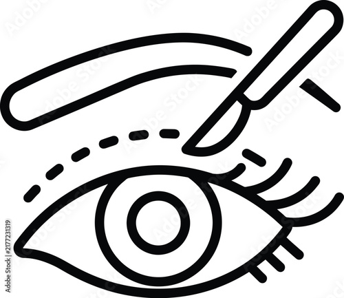 Bild auf Leinwand Black and white line icon of an eyelid surgery and surgical scalpel procedure wi