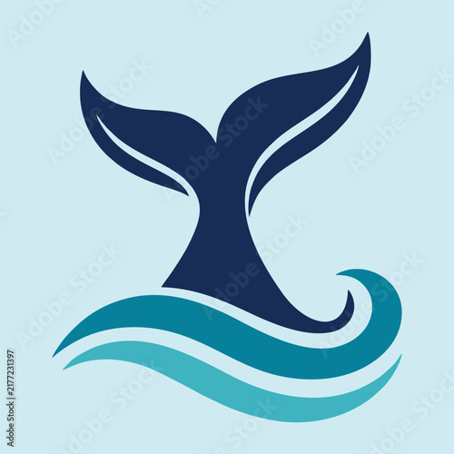 Whale Tail Vector Logo Icon Isolated on Light Blue Background