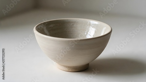 Minimalist white ceramic bowl on a plain background