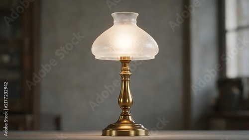 Vintage brass table lamp with a frosted glass shade