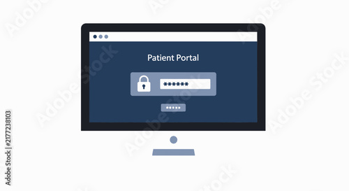 Patient Portal Secure Login Interface on Computer Screen Illustration - Digital Healthcare Access and Medical Data Privacy Concept