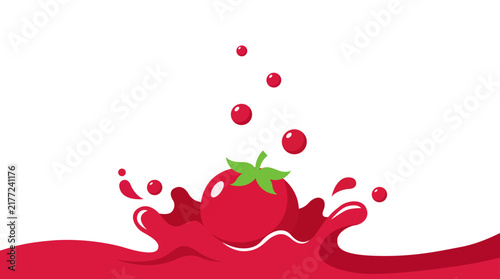 La Tomatina illustration featuring an organic tomato splash with pure tomato juice for ketchup advertising background, food branding, and festival promotions