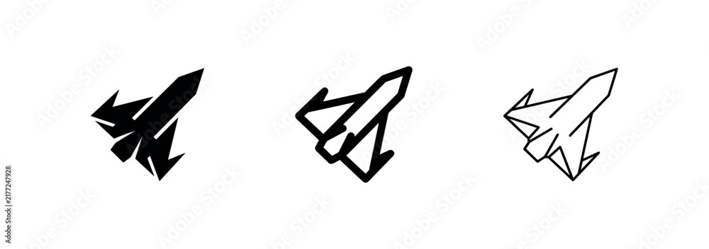 Fototapeta premium Jet fighter icon set representing speed, aviation, and military aircraft