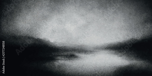 Canvas Print Abstract Black and White Smoke Background with Dark Fog, Flowing Cloud Texture,