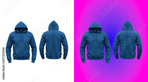 Fotografía Front and back view of a plain blue hooded sweatshirt isolated on a white backgr