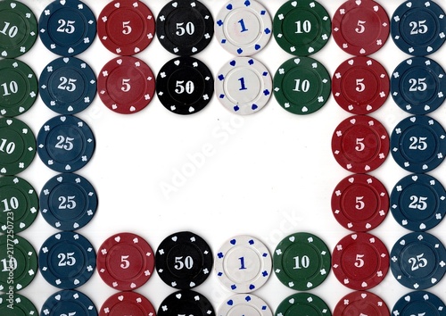 Photography Vintage poker chips isolated on a white background.