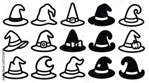Collection of witch hats silhouettes for Halloween design elements