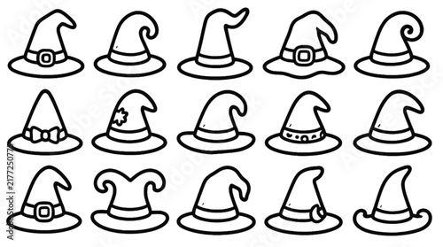 Set of hand drawn witch hat doodles for Halloween design