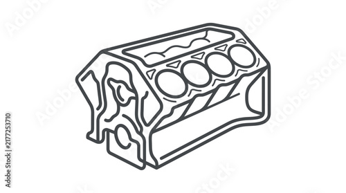 A minimalist line art illustration of a V8 engine block.
