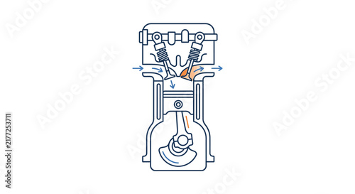 A detailed technical illustration of an internal combustion engine cylinder during the exhaust stroke.