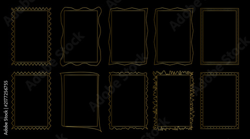 Decorative gold rectangular borders with varied frame styles for luxury invitation and card design.