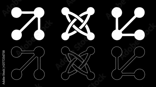 Abstract geometric network node connection icons with white lines for digital technology interface use.