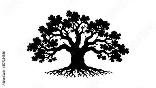 Oak Tree Silhouette Vector Icon With Roots