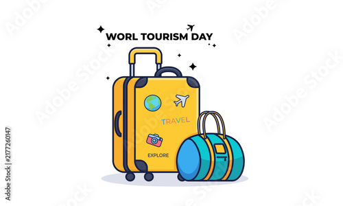 world tourism day travel suitcase duffe  bag vector