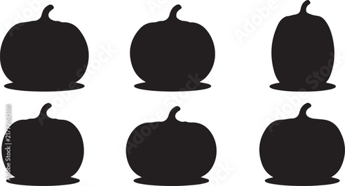 Collection of Halloween carved pumpkins with scary, sad, and smiling faces vector illustration