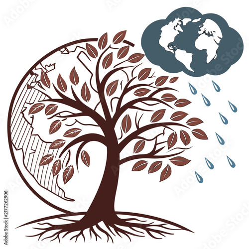 Earth protected by tree and receiving rain.