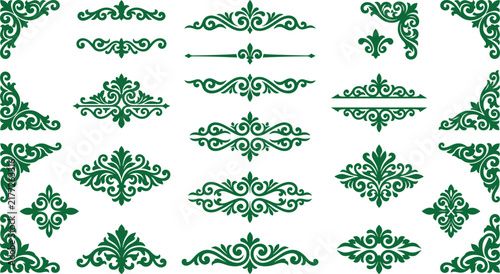 Fotografie Green vintage corners and elegant page dividers for antique stationery