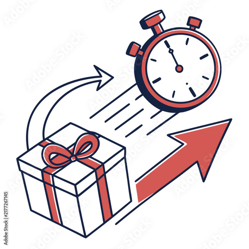 Gift box and stopwatch fast delivery concept time.