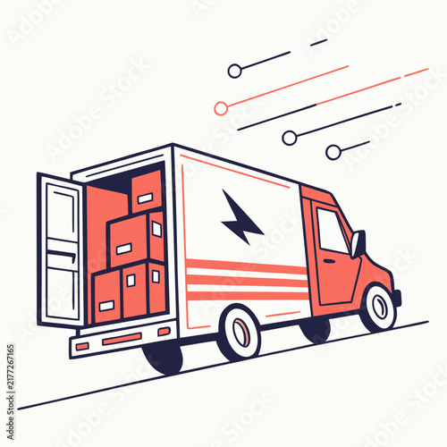 Delivery truck carrying boxes on open back door.