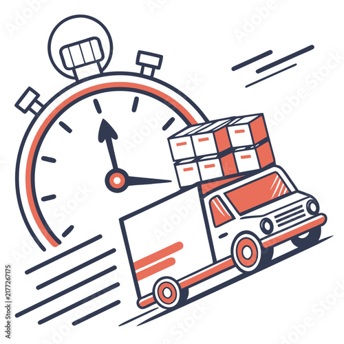 Delivery truck moving quickly with timer graphic.