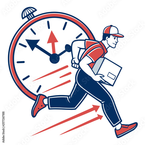 Courier running fast against clock for delivery.