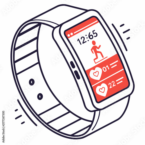 Smartwatch displaying step counter and heart rate.