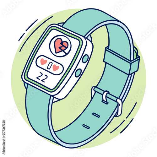 Smartwatch displaying a broken heart icon and counts.