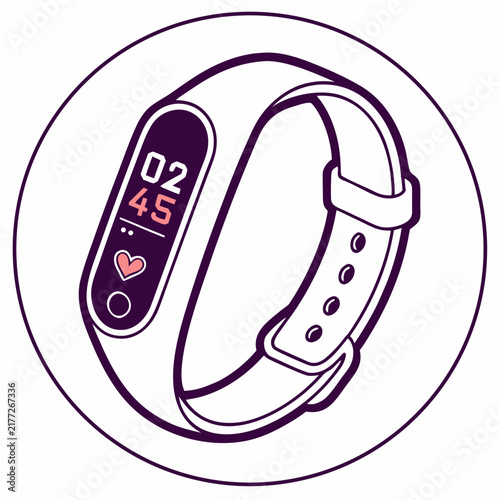 Modern smart band displaying time and heart.