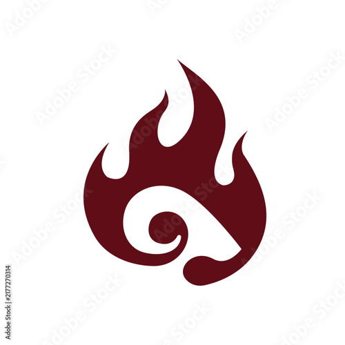 silhouette of grilled goat head with fire logo vector
