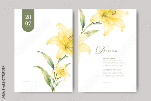 elegant wedding invitation card with lily flower watercolor