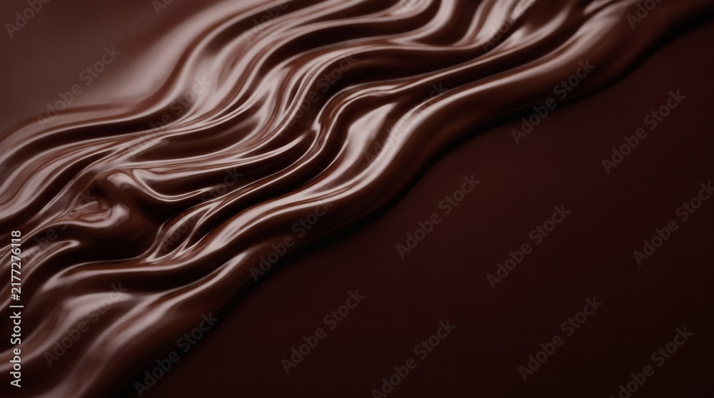 Naklejka premium Smooth flowing dark chocolate waves creating a luxurious abstract background texture.