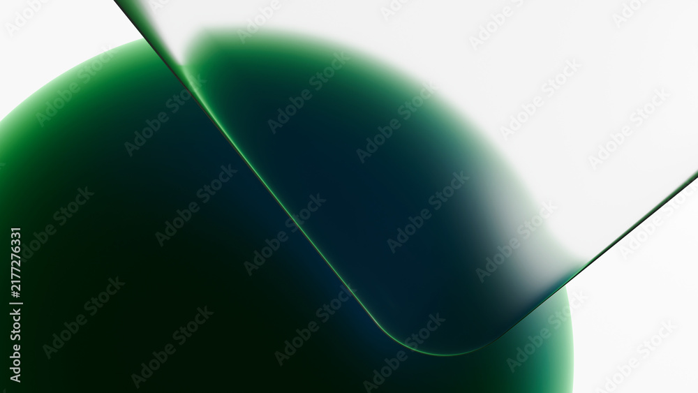 Obraz premium Abstract 3D green geometric background with smooth glass curve, ideal for modern tech banners, luxury brand mockups, corporate slides, and sleek digital presentations