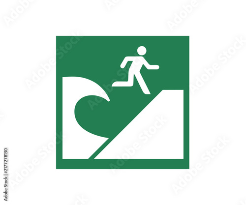 ISO 7010 E062 Tsunami evacuation area icon sign. Safety condition sign pictogram vector design and illustration.


