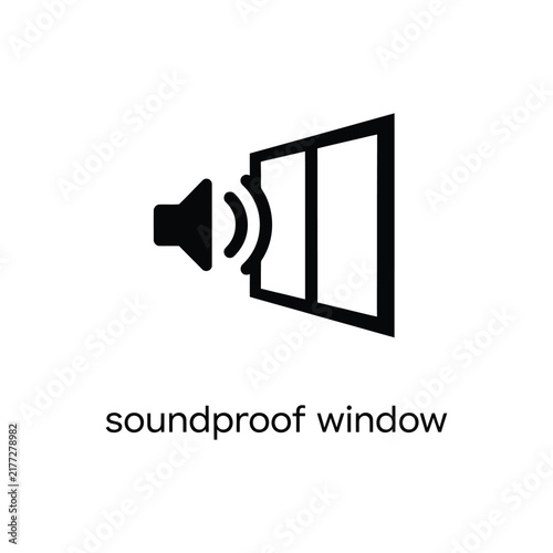 Soundproof window icon with speaker and noise cancellation waves