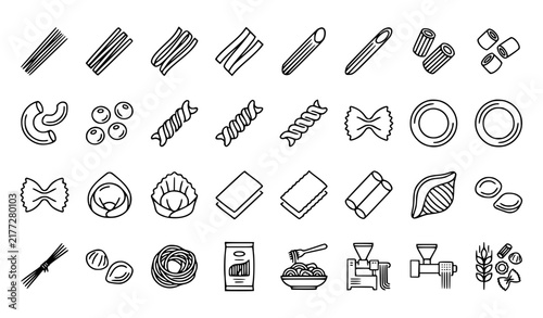 Fotografie Pasta Varieties Assortment Production Thin Line Icon Set Editable Stroke Vector