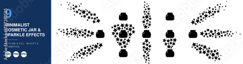 Cosmetic Jar, Minimalist Design with Sparkle Effects, Beauty & Cosmetics Illustration. Outline and Fill, Vector Graphic.