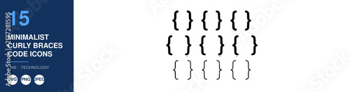Curly Braces, Minimalist Code Icons Set, Line Technology Design, Programming Symbols, Vector Illustration. with Graphic