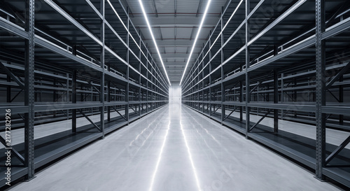 Modern automated logistics warehouse interior technology stock