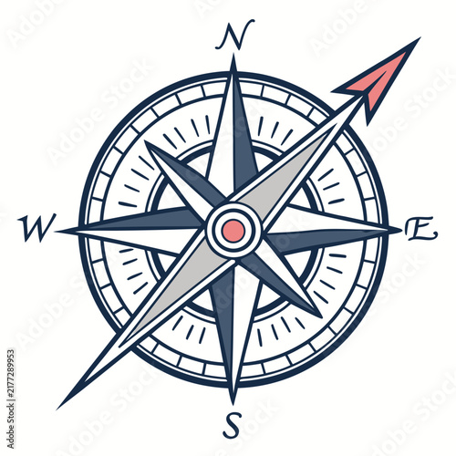 Bild auf Leinwand Stylized nautical compass rose with colored accents.
