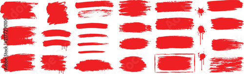 Big Set of Red Grunge Paint Brush Strokes and Shapes