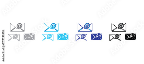 Email envelope vector illustration featuring at symbol icons in blue envelope communication correspondence illustration internet business corporate technology computer information