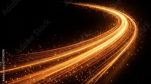 Luxurious abstract golden light trails creating a wide sweeping curve across a black background