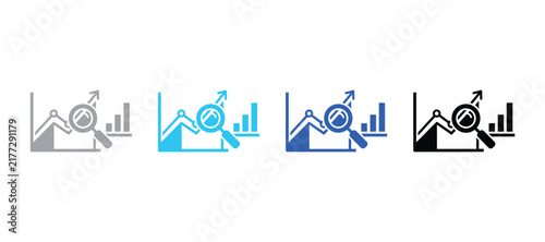 Magnifying glass analyzing line chart graph and bar chart with upward arrow vector illustration magnifier magnifying increase progress financial business analytics illustration