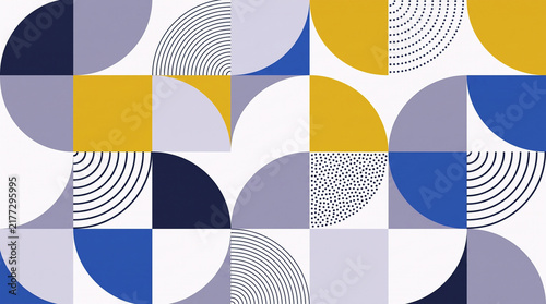 Blue and Lavender Scandinavian Geometric Pattern with Mustard Abstract Shapes