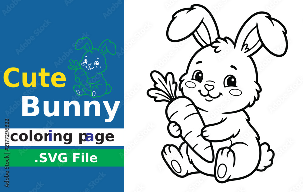 Fototapeta premium Cute bunny rabbit holding a carrot coloring page design for children and kids activity book illustration