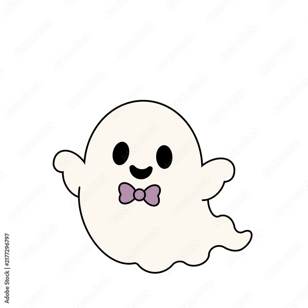 Fototapeta premium ハロウィンに使える蝶ネクタイを付けたかわいいおばけのイラスト（紫）