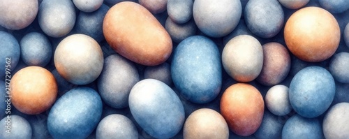Hand-drawn watercolor pile of smooth pebbles Natural stone texture background , background, earth tones