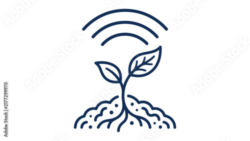 Smart farming icon, digital agriculture concept with a seedling growing from soil and wireless signal waves