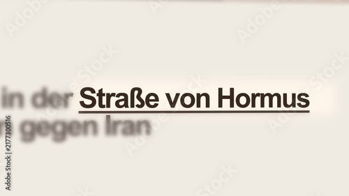 Dynamic Pan Shot of Fast 4K Fictional Online News Highlighting 'Straße von Hormus' Tensions and Maritime Issues